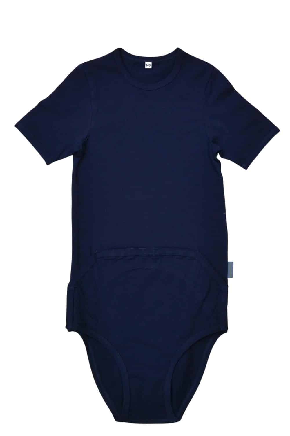 Short sleeve romper with belly closure for PEG probe