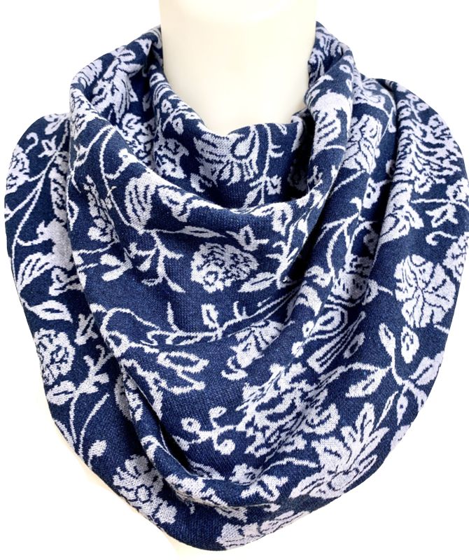 Sjaal volwassenen Kobaltblauw met grijze bloemen - Pien &