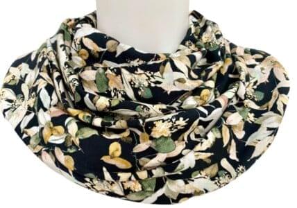 Scarf teenager black with soft colored leaves (310)