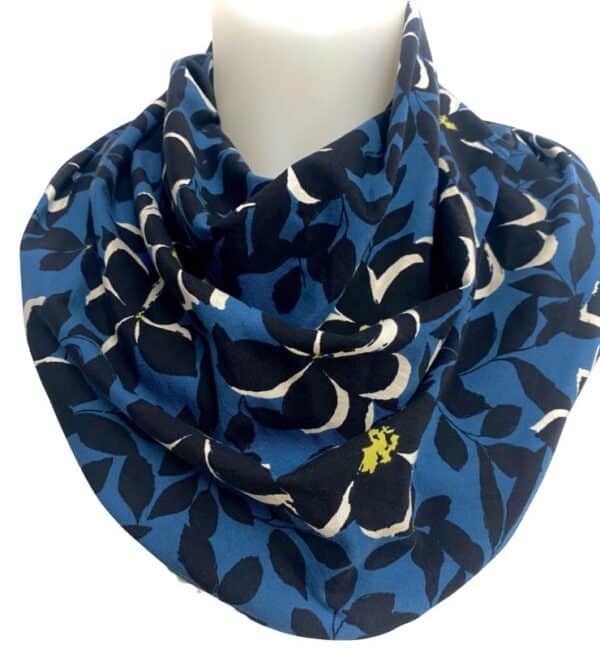 Scarf adults petrol with black flowers (346)