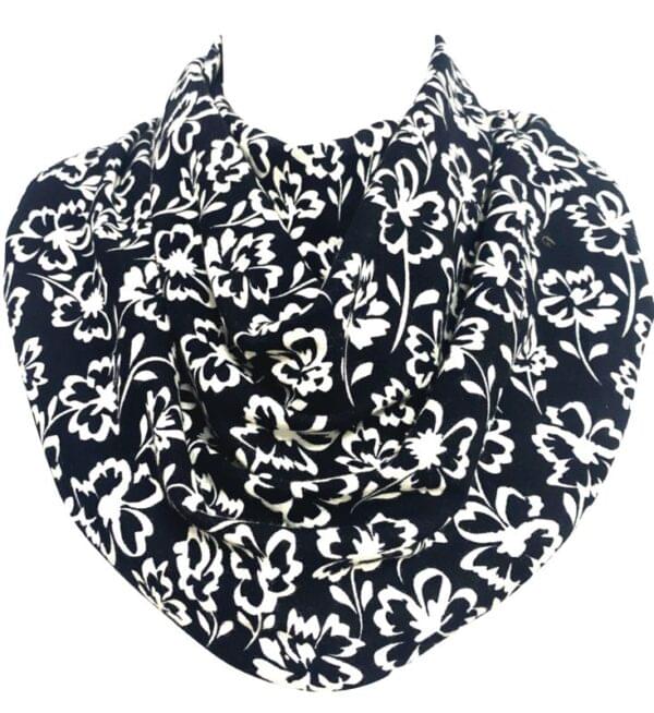Scarf teenager black with white flowers (347)
