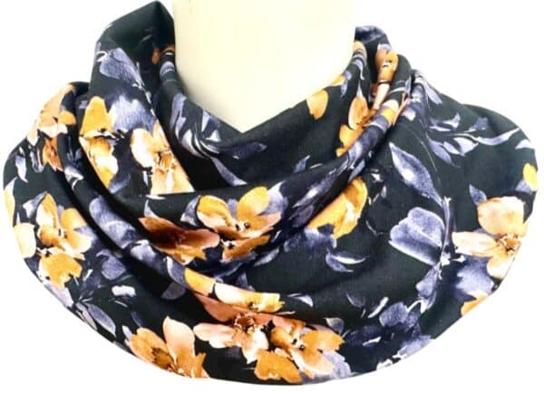 Scarf teenager navy with purple and camel colored flowers (376)