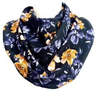 Schal für Erwachsene Marineblau mit lila und kamelfarbenen Blumen (376)