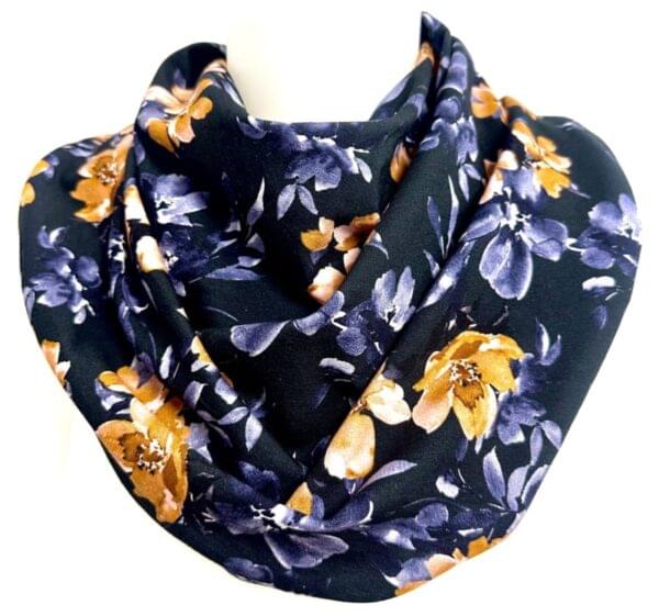 Schal für Erwachsene Marineblau mit lila und kamelfarbenen Blumen (376)