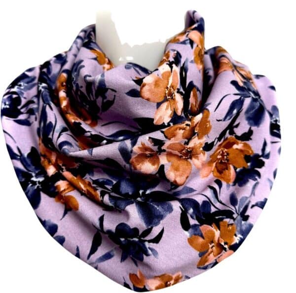 Scarf adult lilac with blue and camel colored flowers (377)