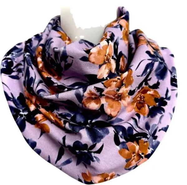 Scarf adult lilac with blue and camel colored flowers (377)